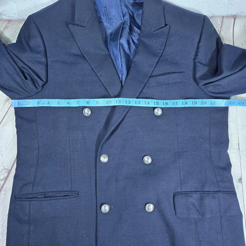 Joseph Abboud Mens Navy Blue Double Breasted Wool Blazer Suit Jacket Sport Coat